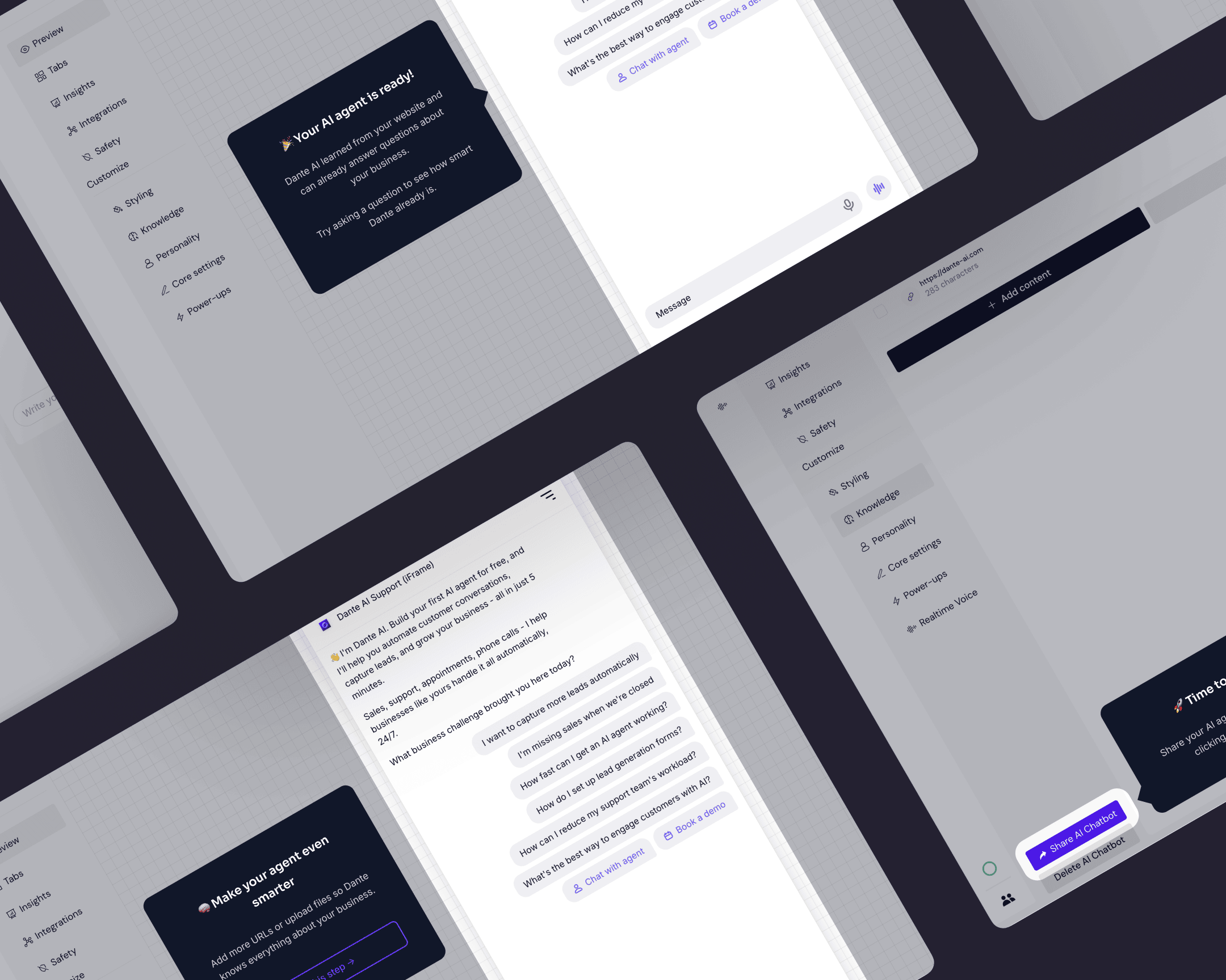 Direction A wireframes: an in-product guided onboarding tour with overlaid coachmarks and ready-state panels, the kind a userflow-style tool produces. Killed after two days.