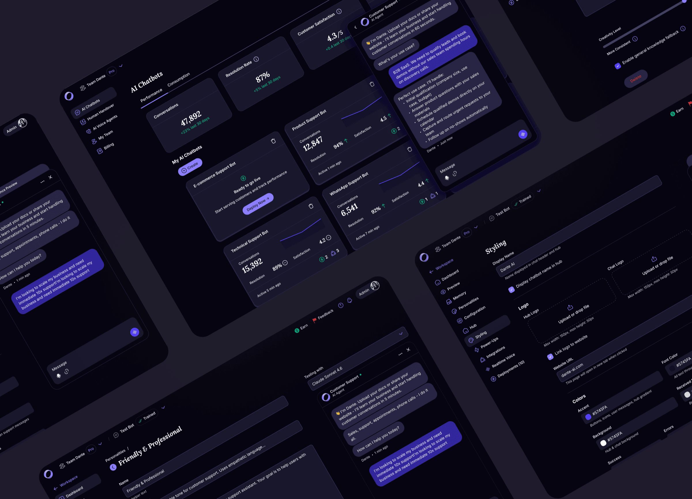 Dante AI — in-product surfaces composite